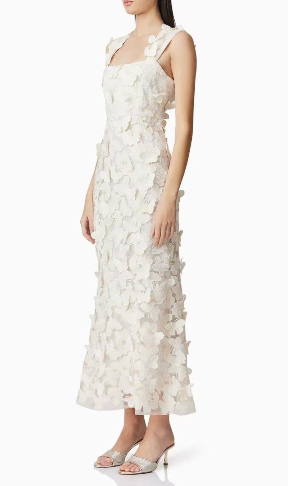 Eddy White Butterfly Embroidery Maxi Dress