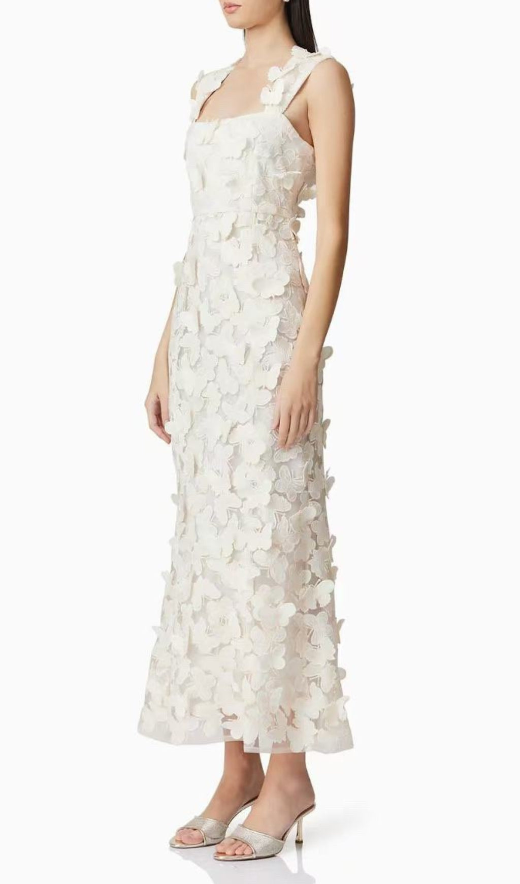 Eddy White Butterfly Embroidery Maxi Dress