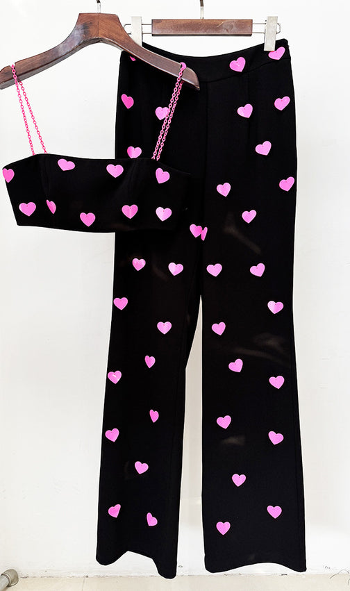 Clovia Pink Heart Embellished Top & Pants Set