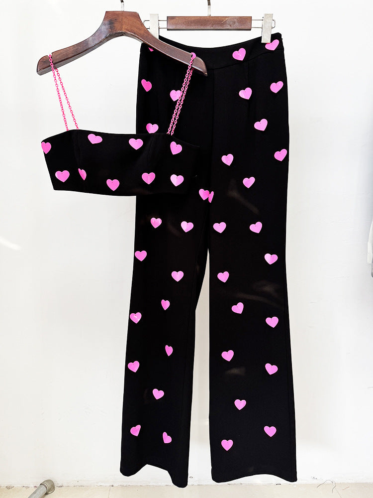 Clovia Pink Heart Embellished Top & Pants Set