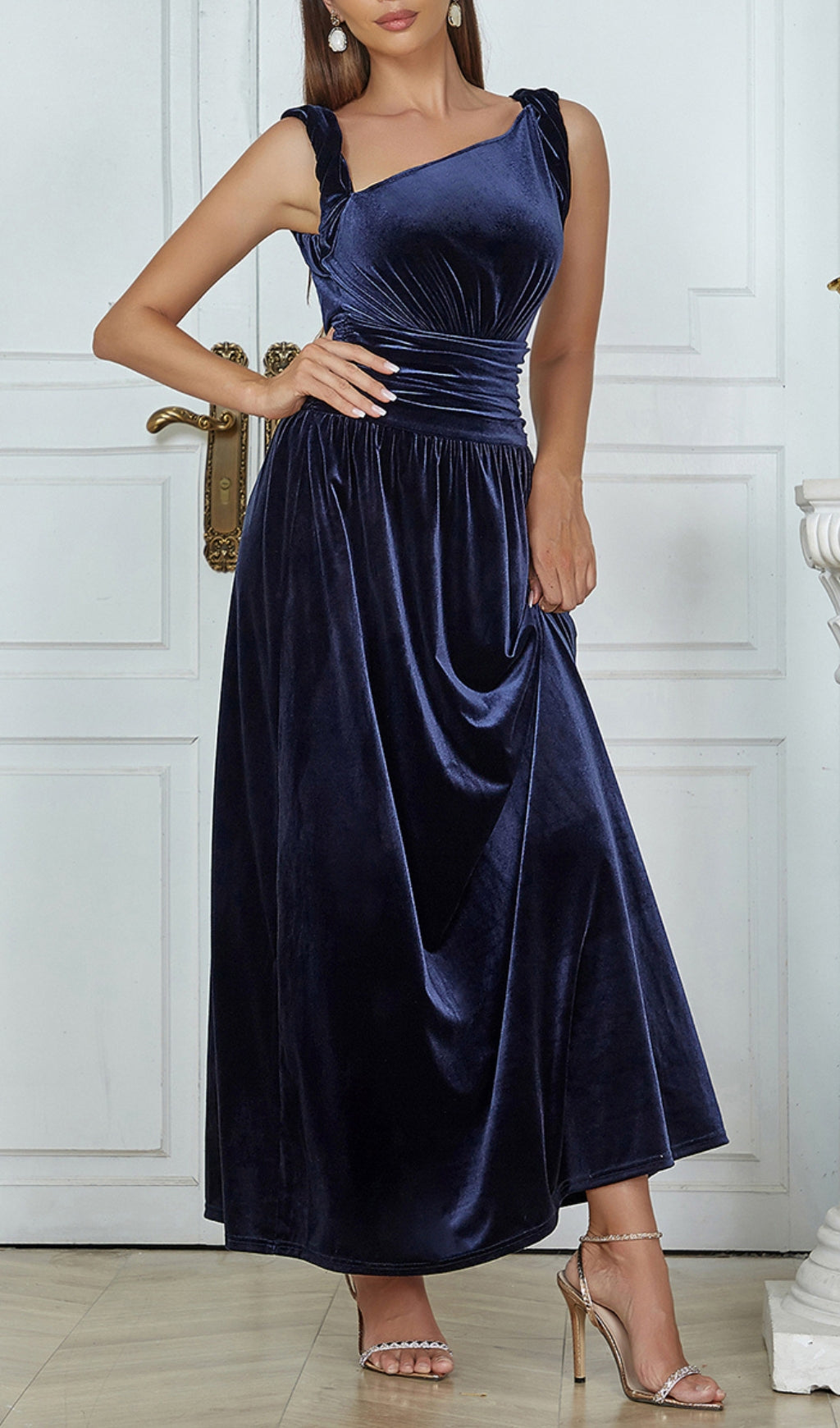 Antoon Ruched Waist Velvet Maxi Dress