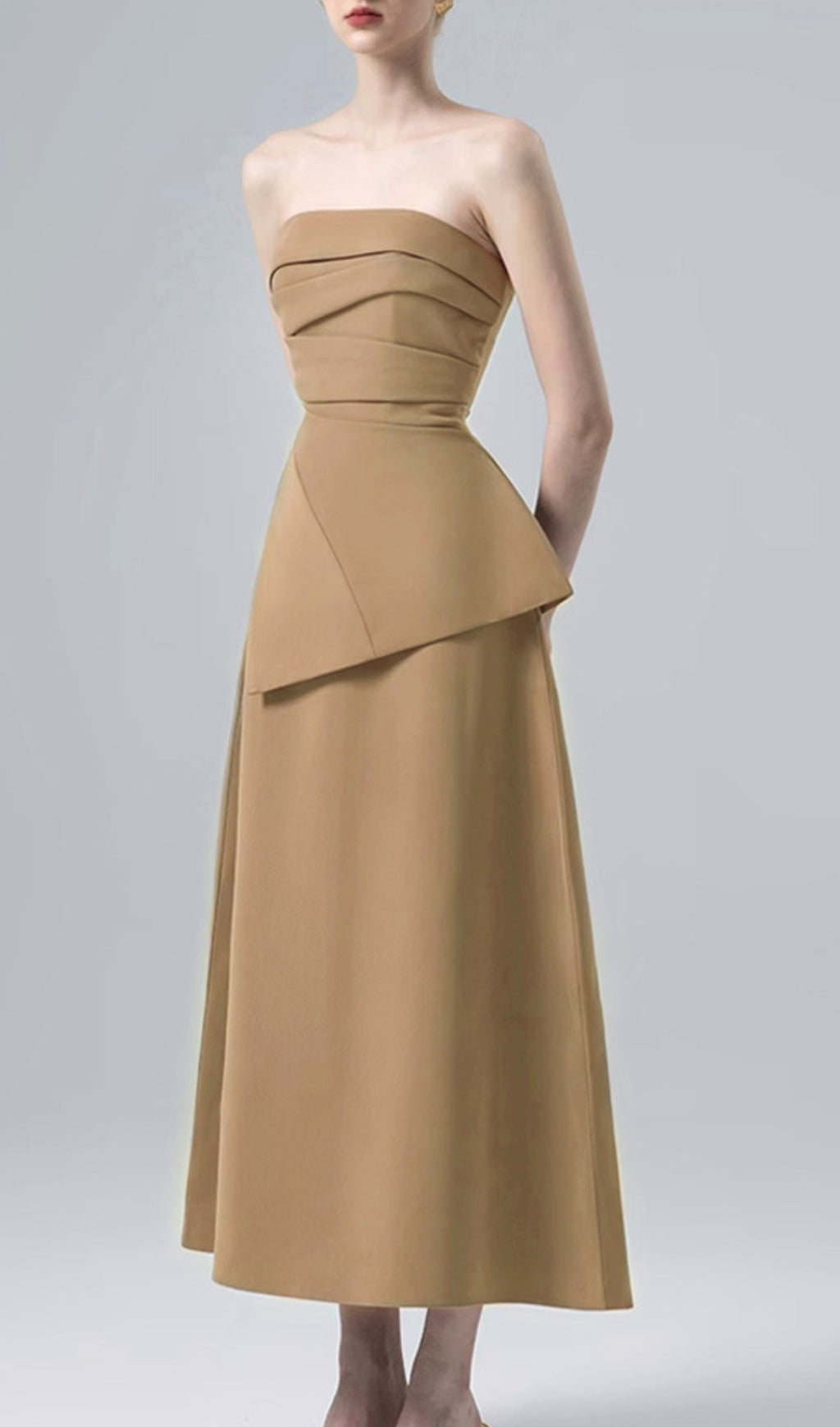 Binh Khaki Strapless Midi Dress
