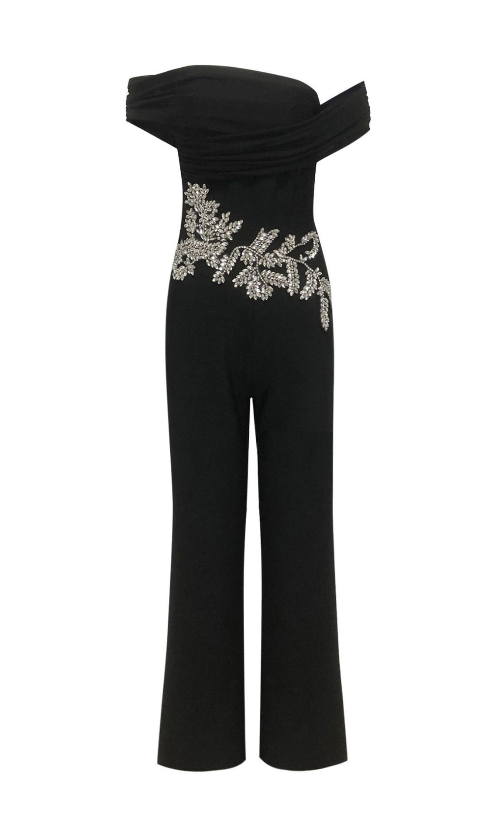 Jeneil Glamorous Black Diamante Off-Shoulder Jumpsuit