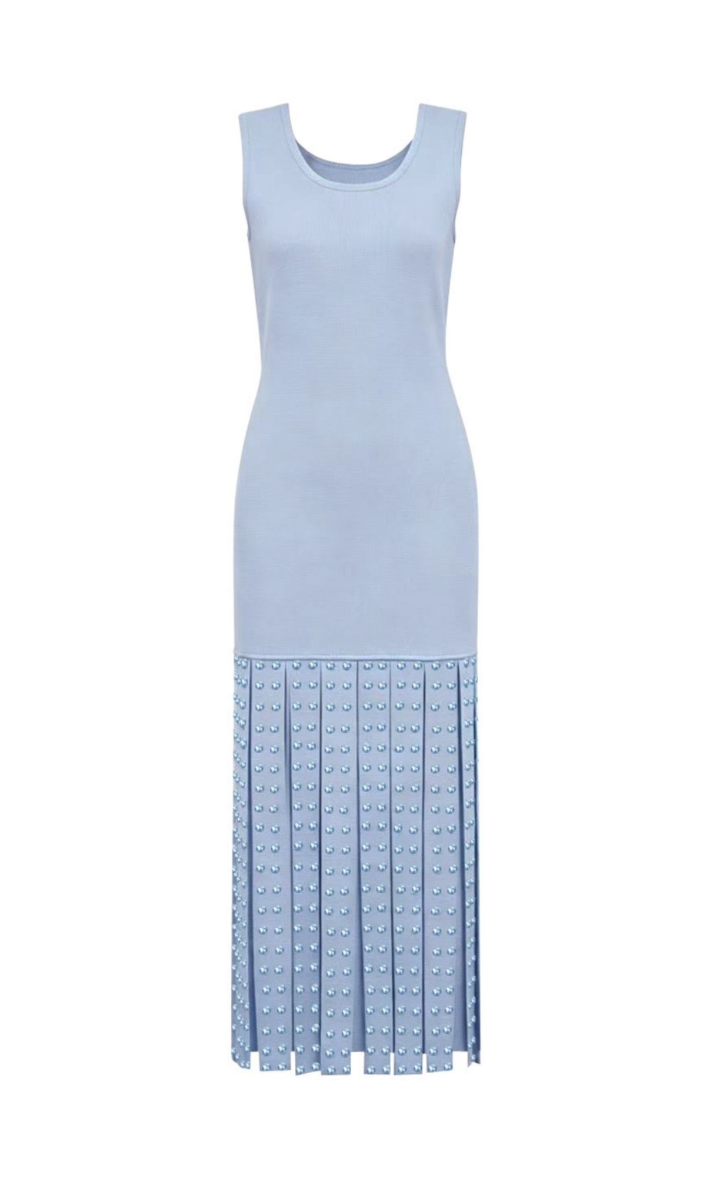 Kilikina Light Blue Sleeveless Diamante Knit Midi Dress