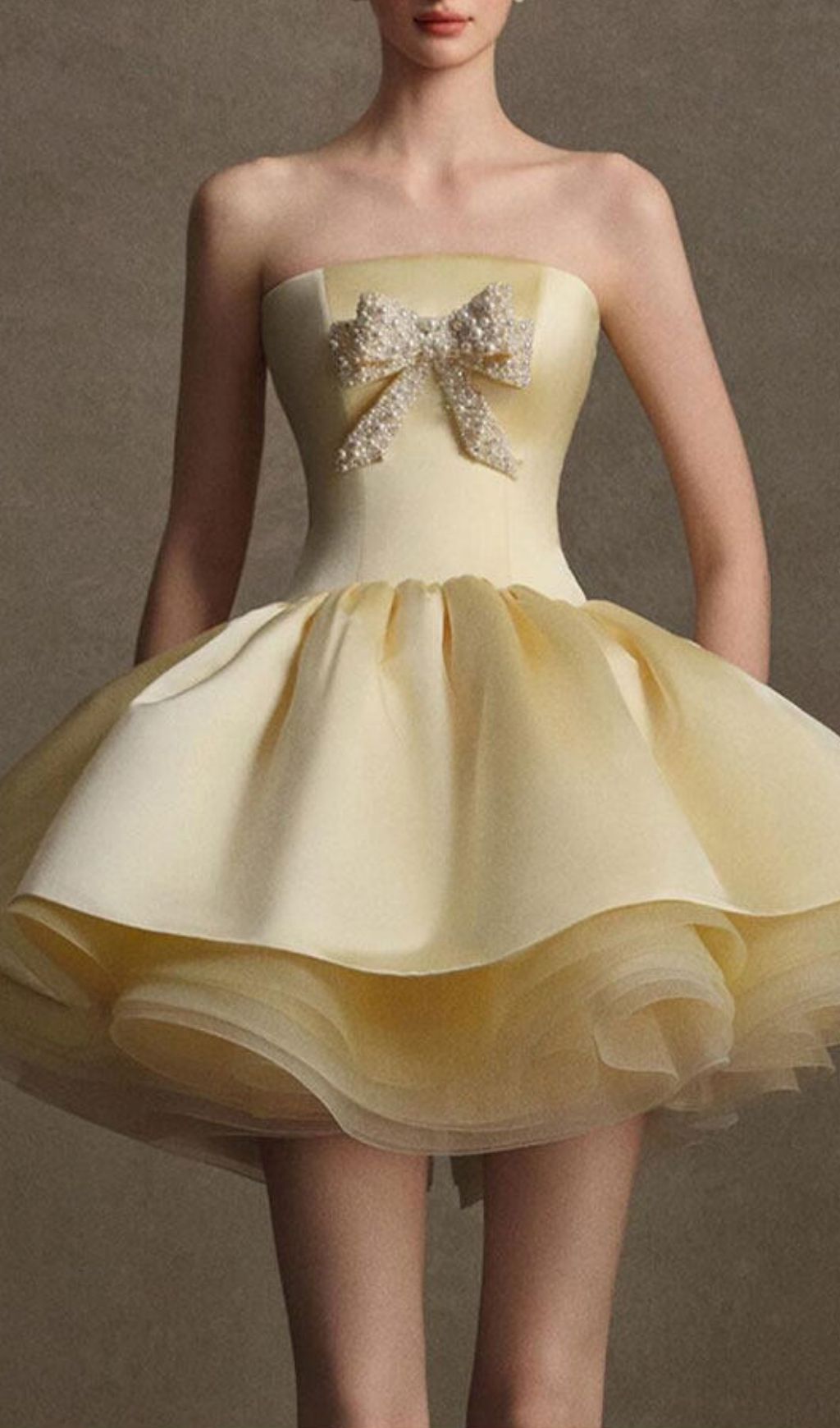 Kristel Yellow Strapless Bow Mini Dress