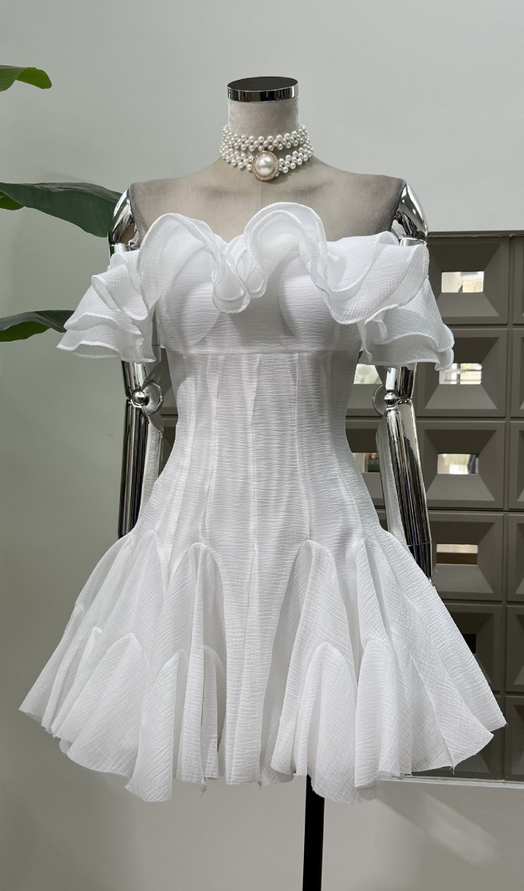 Dotty Ruffle Off-Shoulder Mini Dress