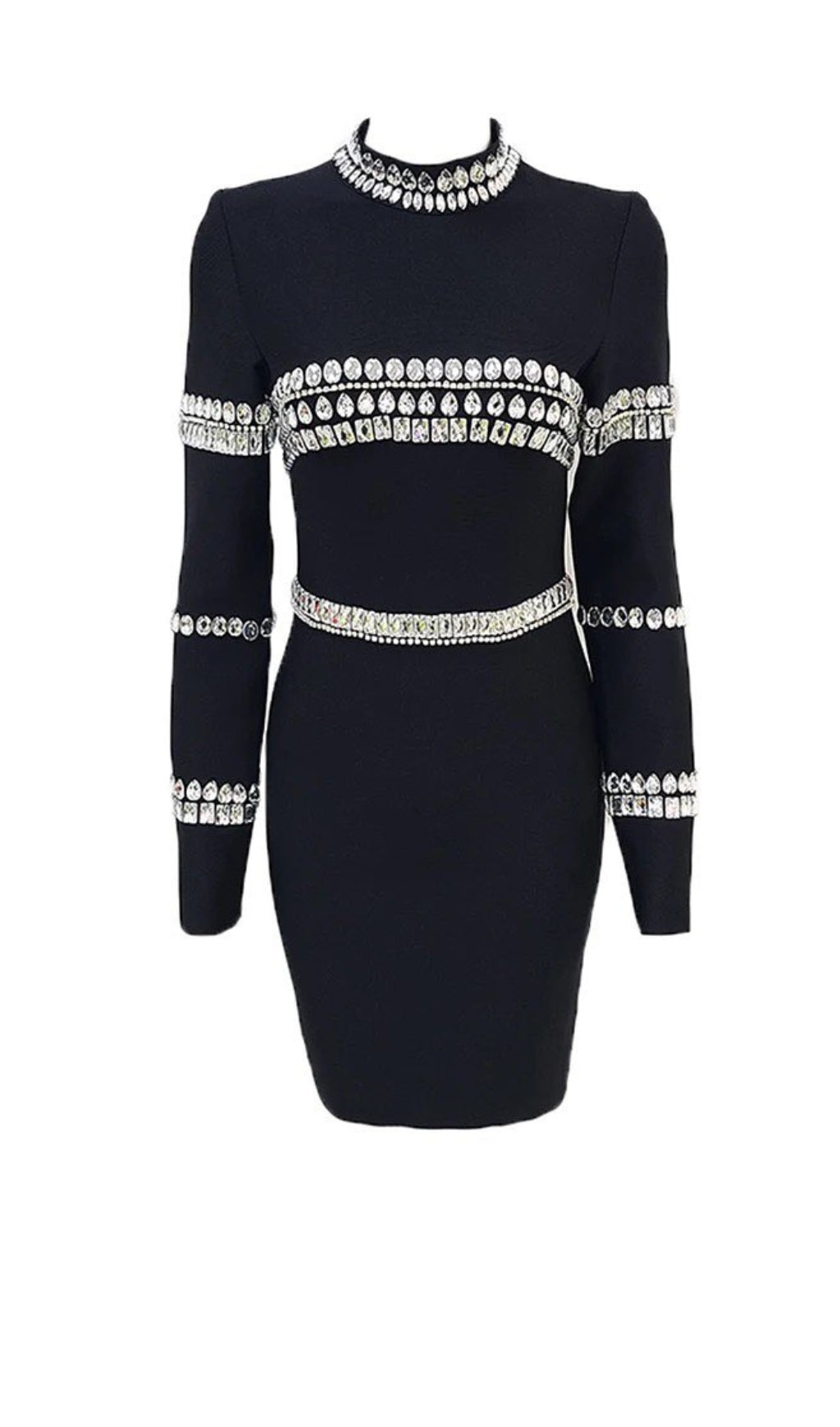 Silver Stones Long Sleeve Mini Dress In Black