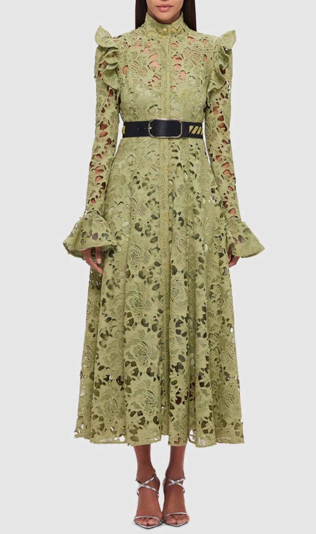Adora Olive Lace Sleeve Midi Dress