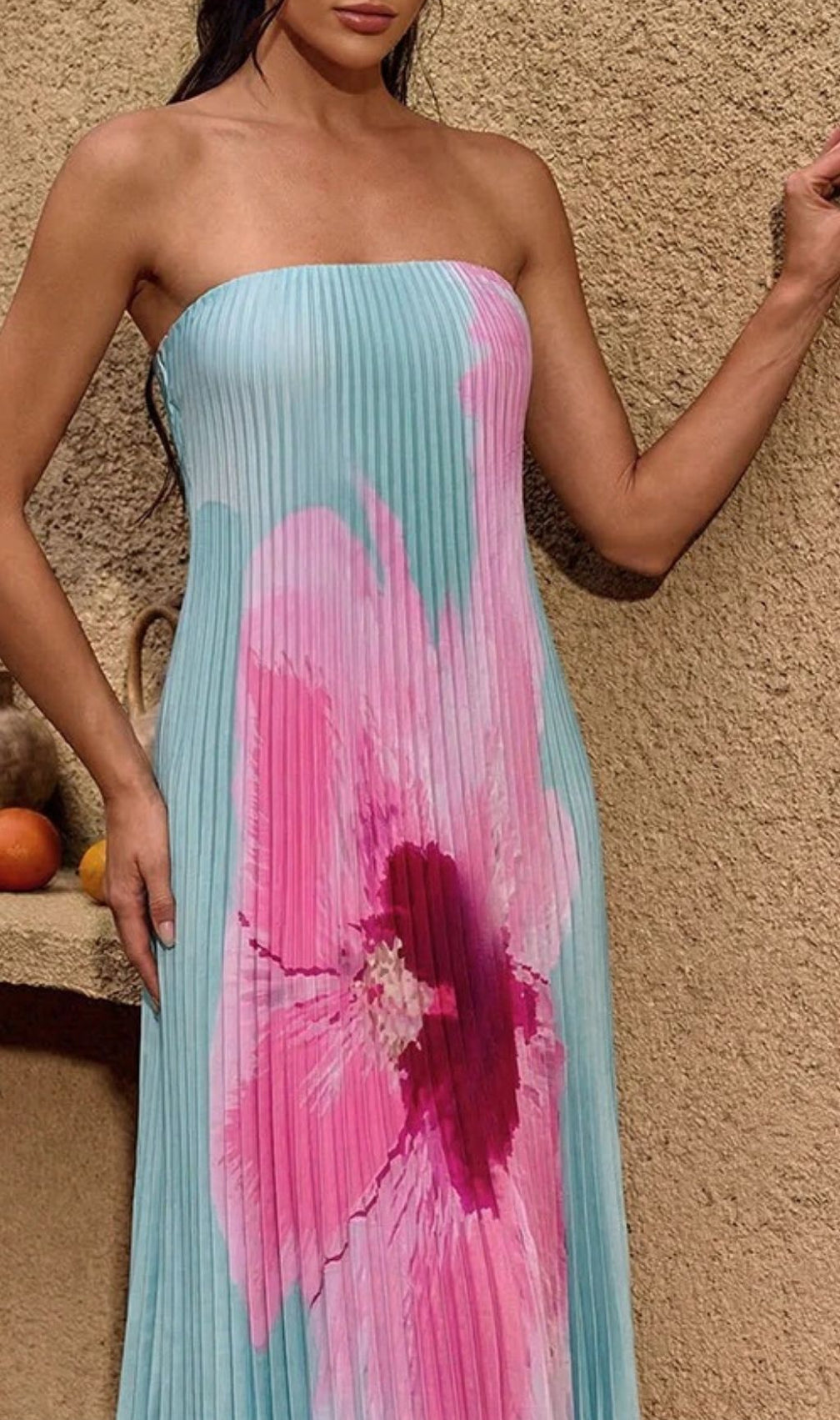 Yexila Summer Bloom Strapless Pleated Maxi Dress - Effortless Floral Elegance