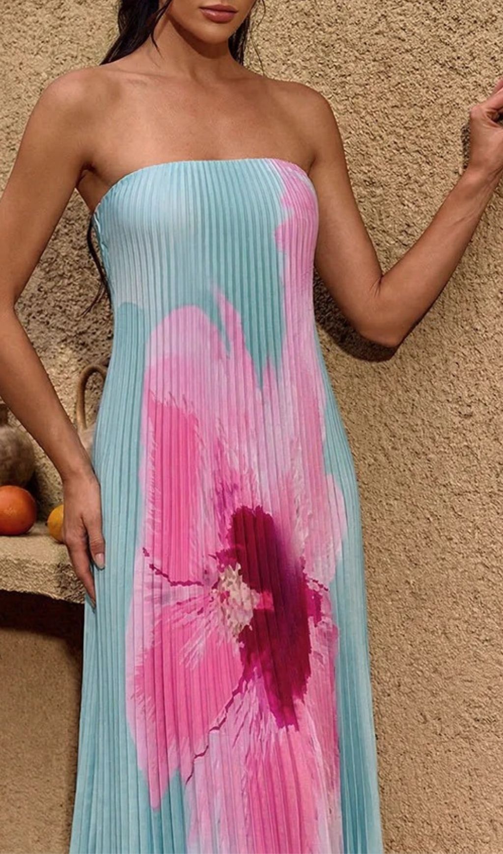 Yexila Summer Bloom Strapless Pleated Maxi Dress - Effortless Floral Elegance