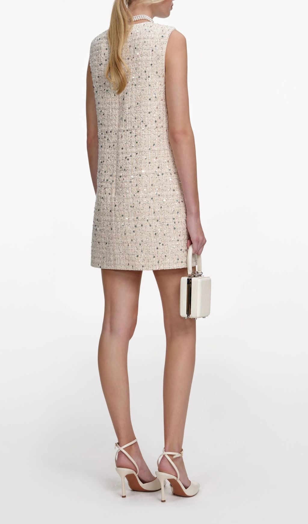 Janessa Sparkle Tweed Mini Dress with Pearl Trim