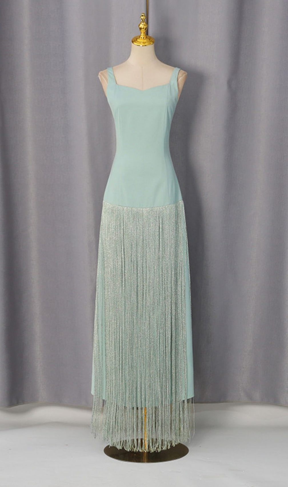 Kera Sage Green Tassel Fringe Maxi Dress - Strappy Boho Gown