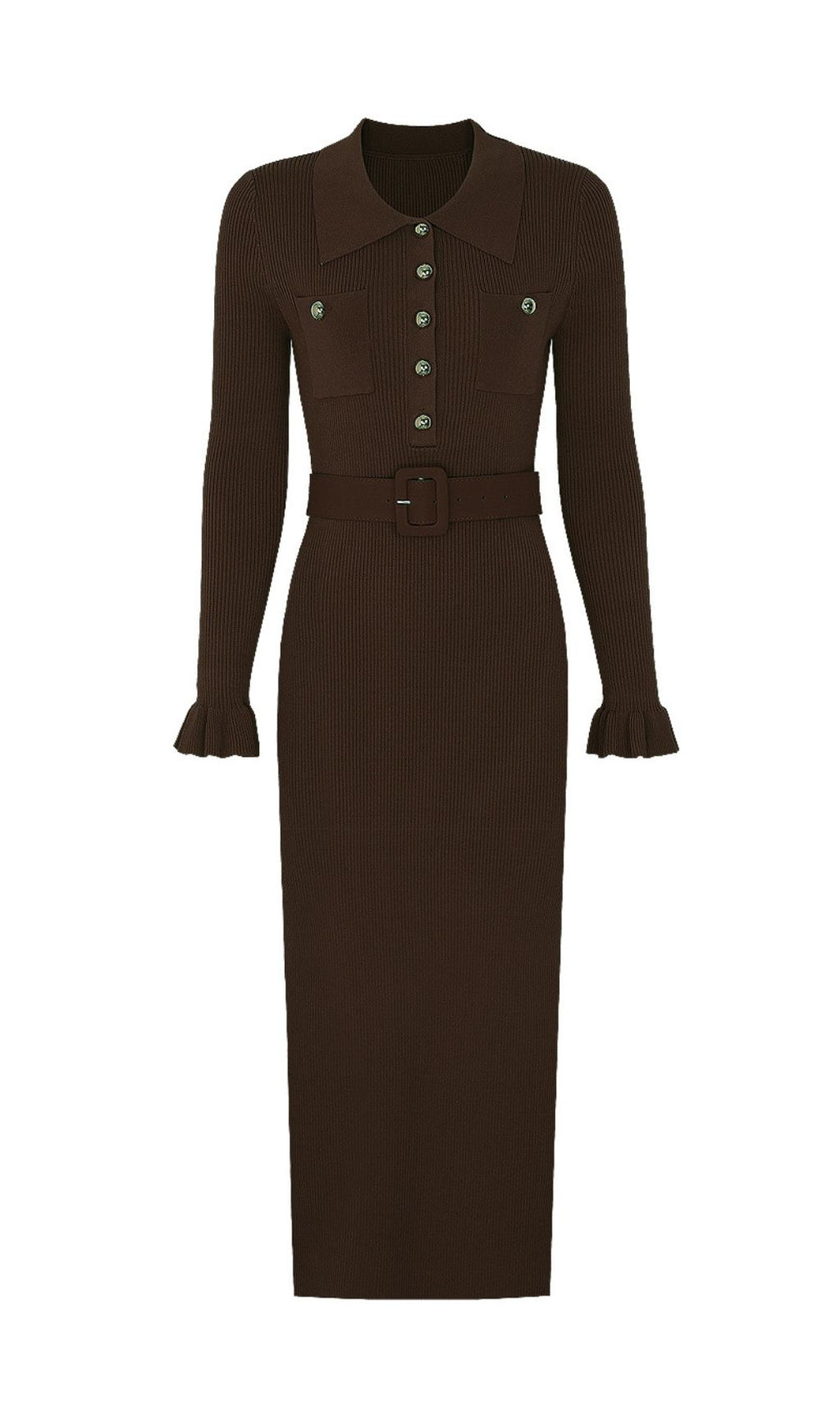 Jacek Elegant Ribbed Knit Midi Dress - Button-Front & Belted