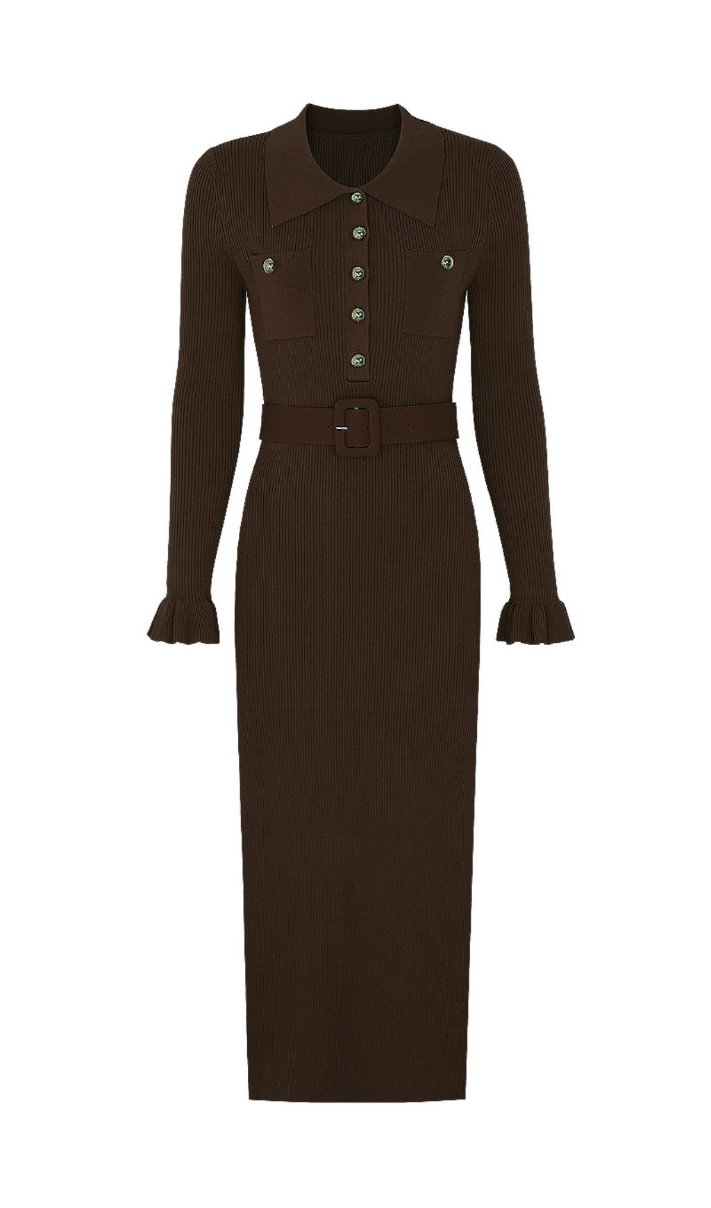 Jacek Elegant Ribbed Knit Midi Dress - Button-Front & Belted