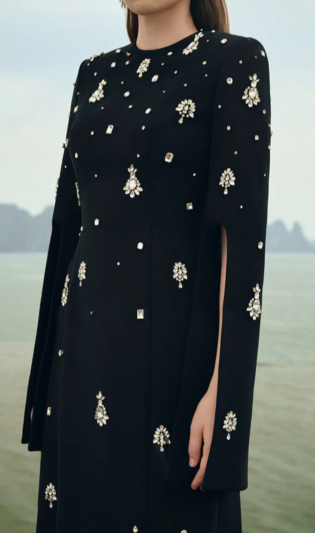 Davon Black Crystal Long Sleeve Maxi Dress