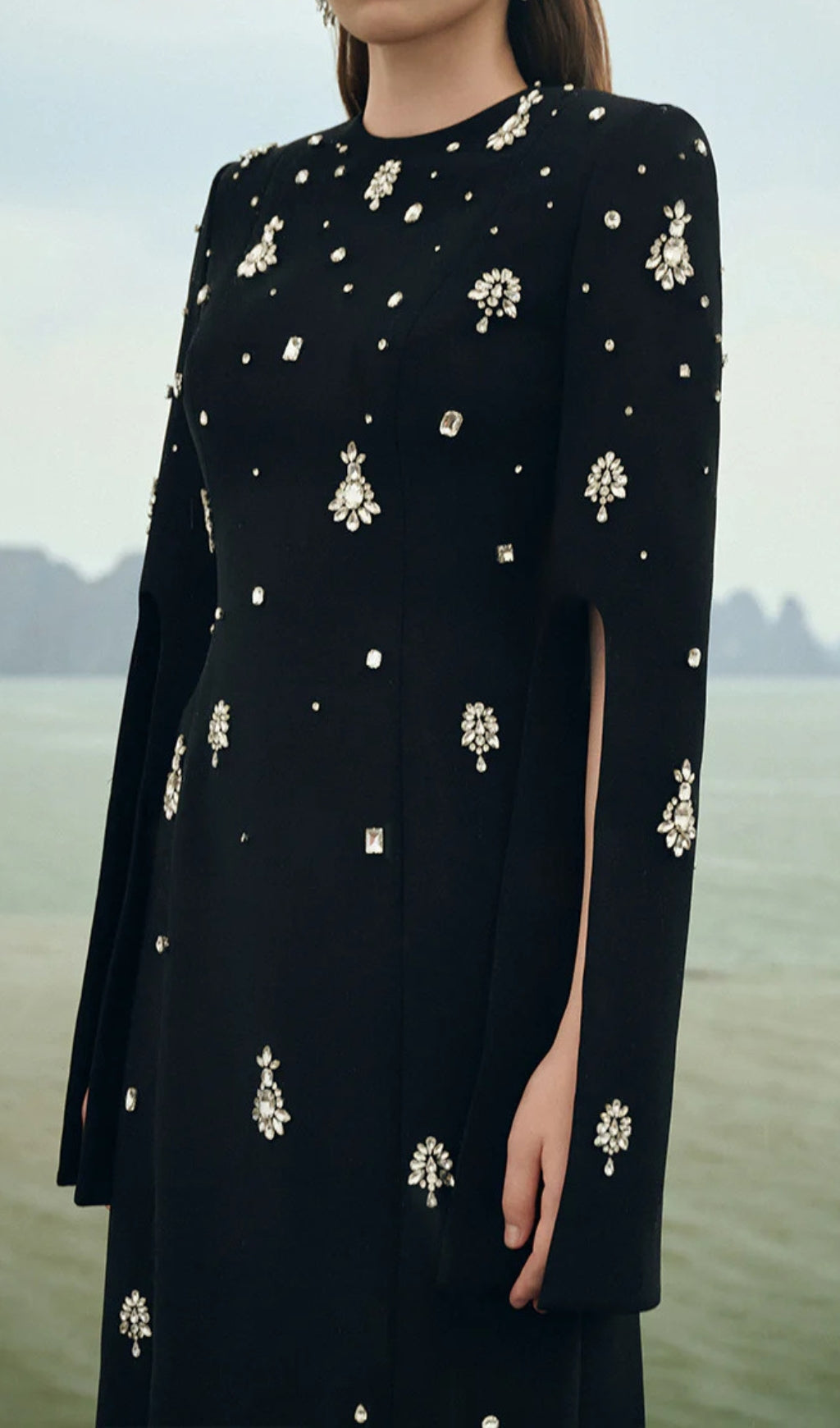 Davon Black Crystal Long Sleeve Maxi Dress