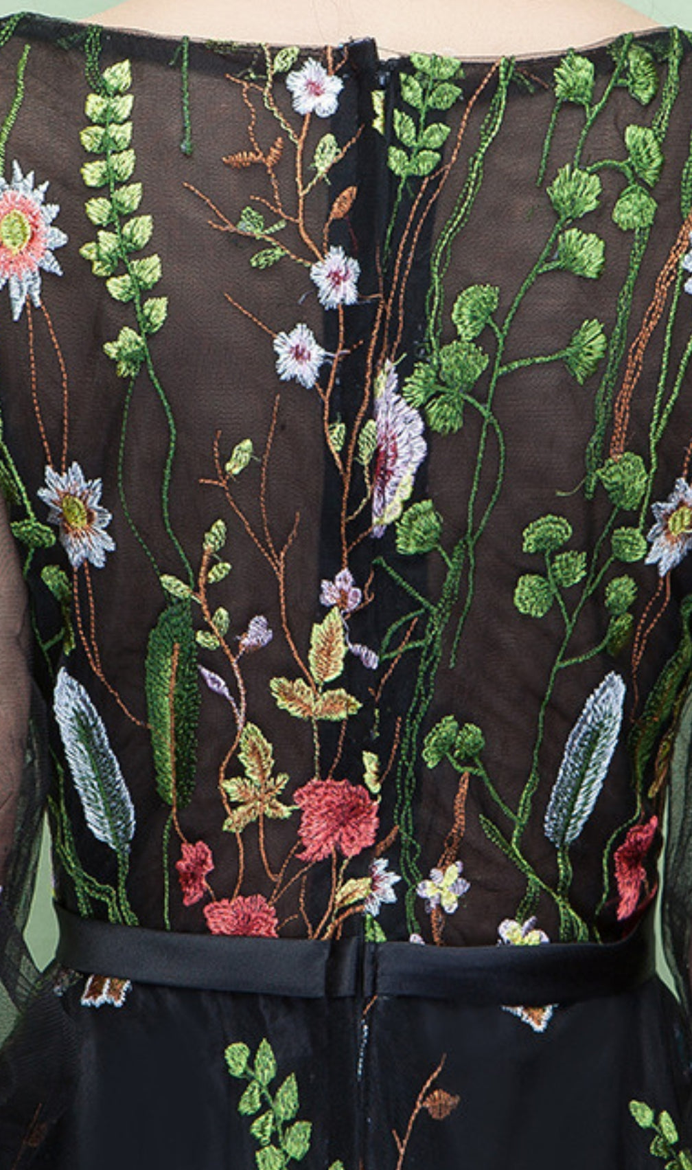 Dannell Black Flower Mesh Sleeve Maxi Dress