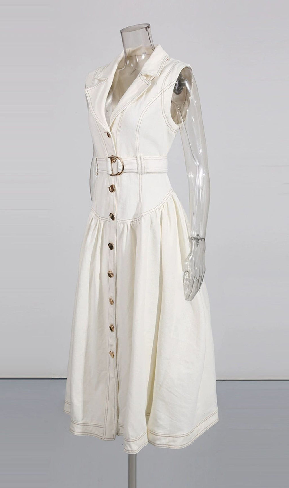 Ione Sleeveless Button-Front Denim Midi Dress | Chic & Belted Style