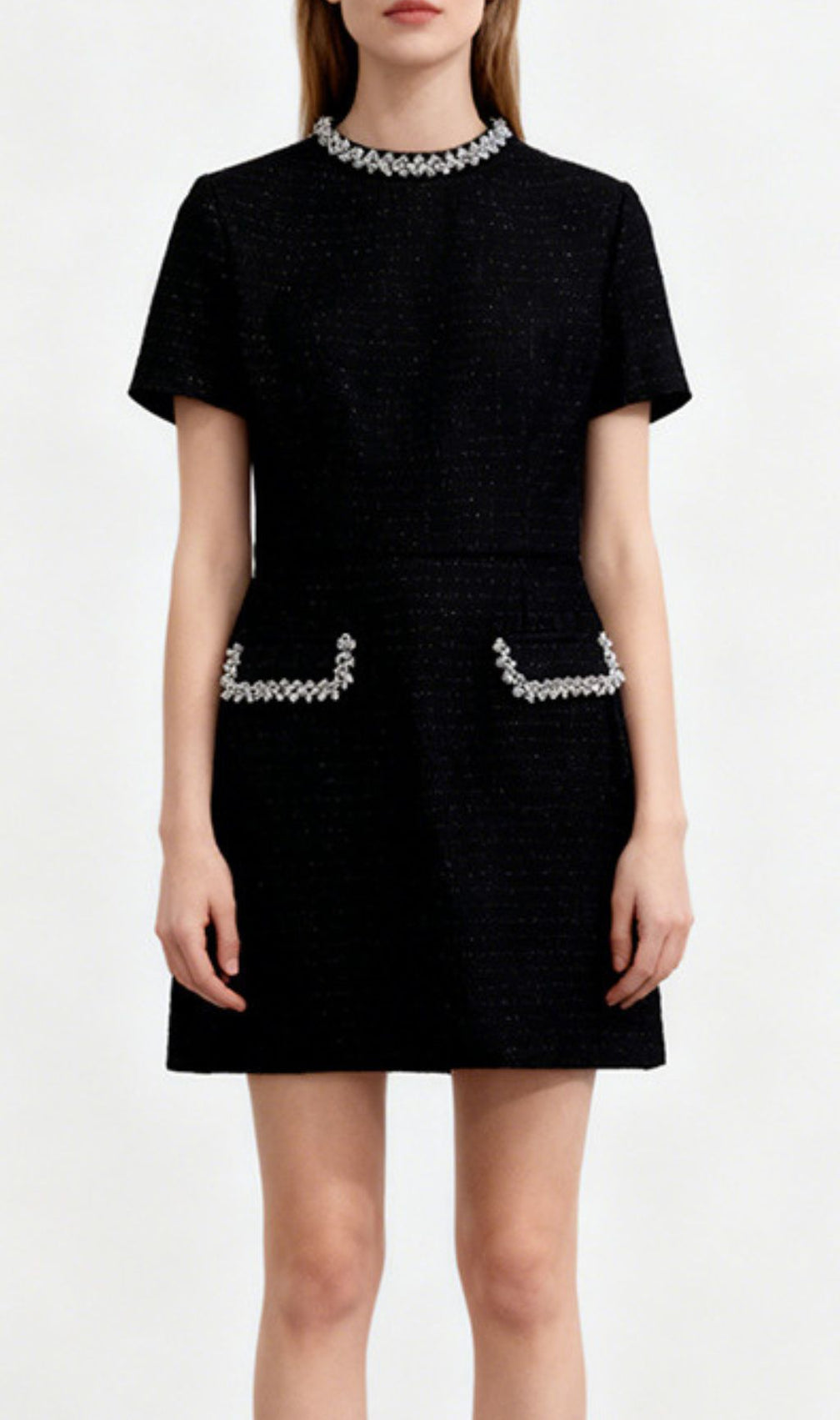 Jenny Diamante Embellished Tweed Mini Dress | Sparkle & Chic