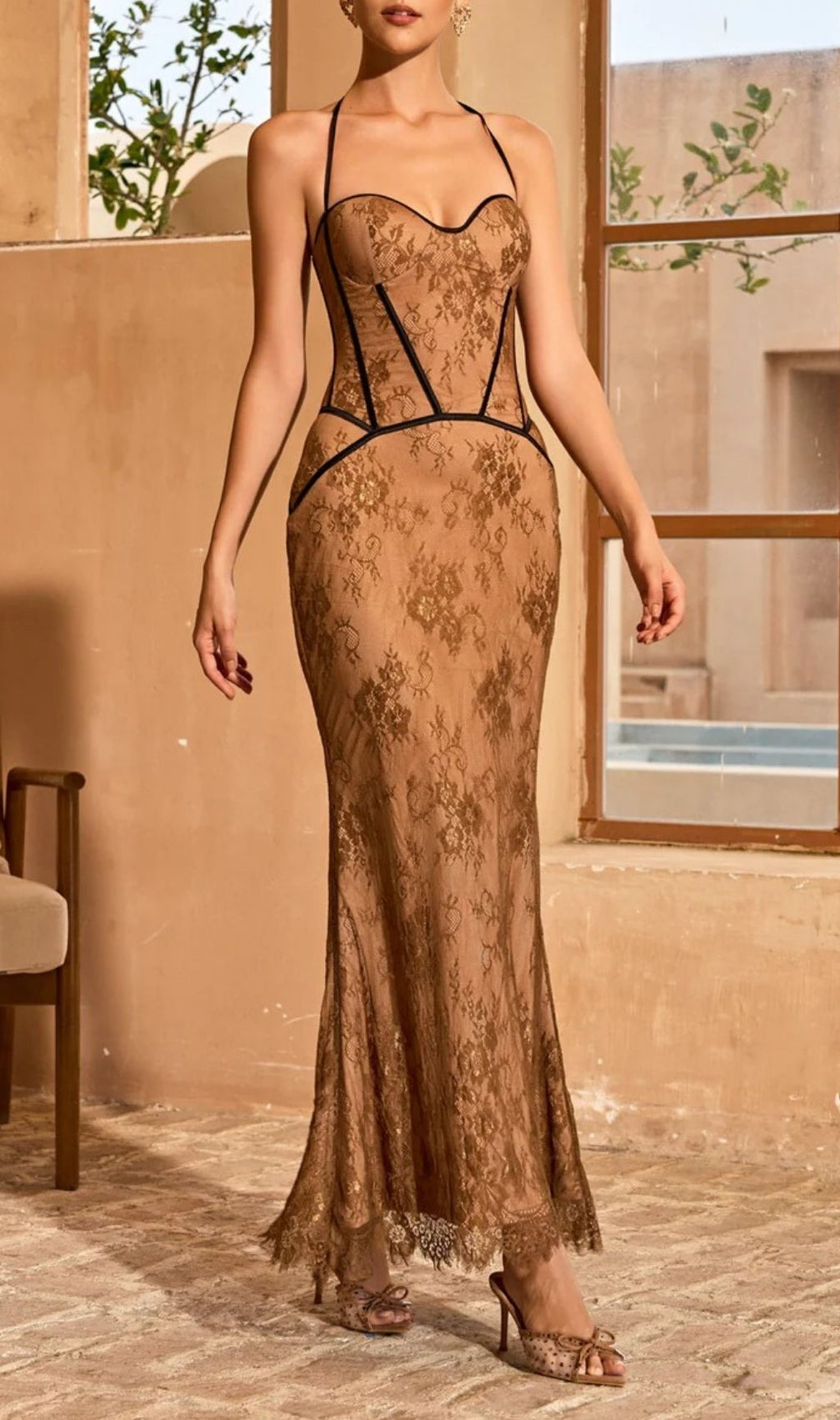 Sythra Halterneck Lace Maxi Dress