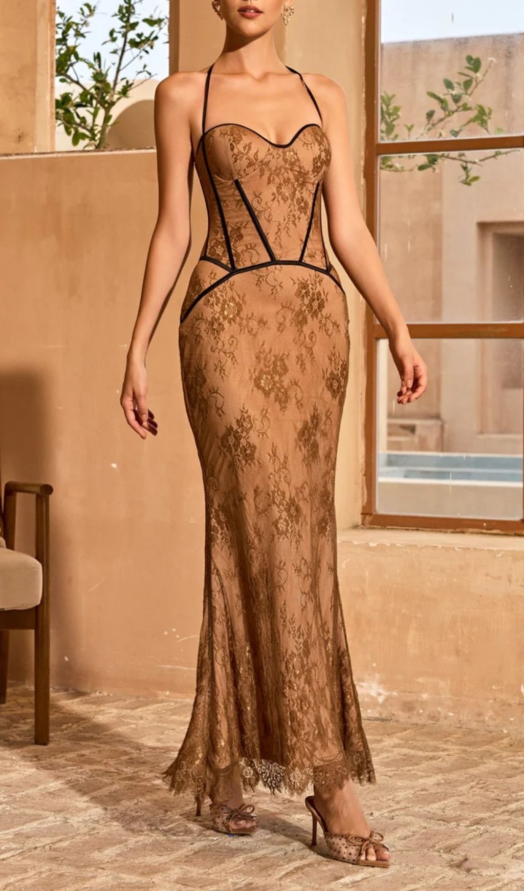 Sythra Halterneck Lace Maxi Dress