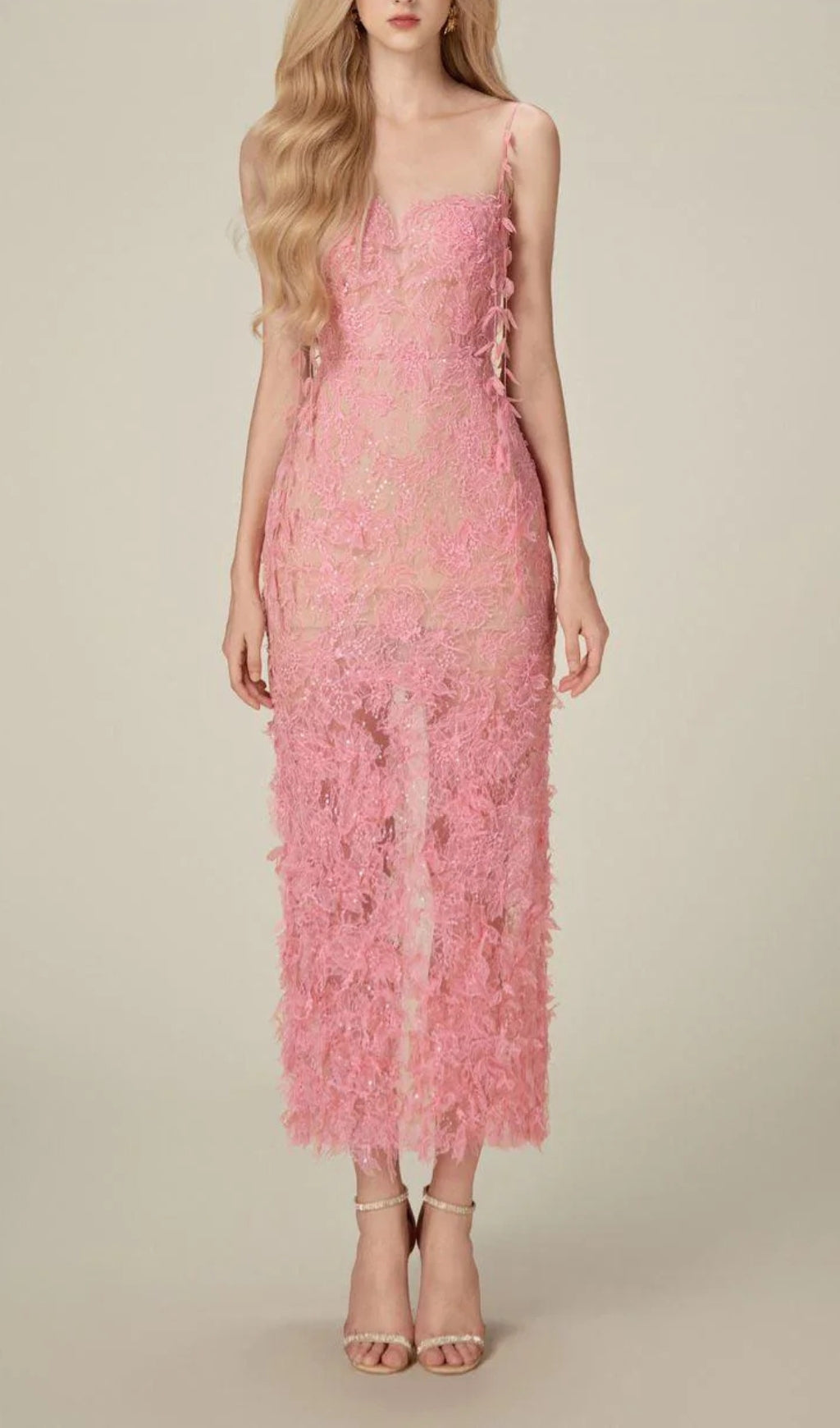Argo Pink Bead Lace Pencil Dress