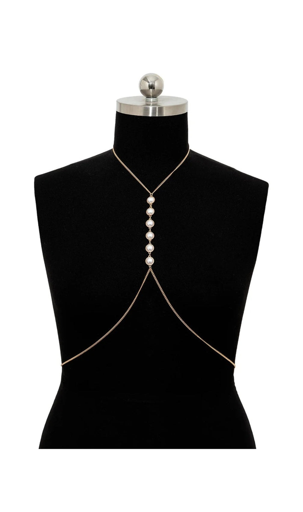 Pearl Crossover Chest Body Chain In Gold