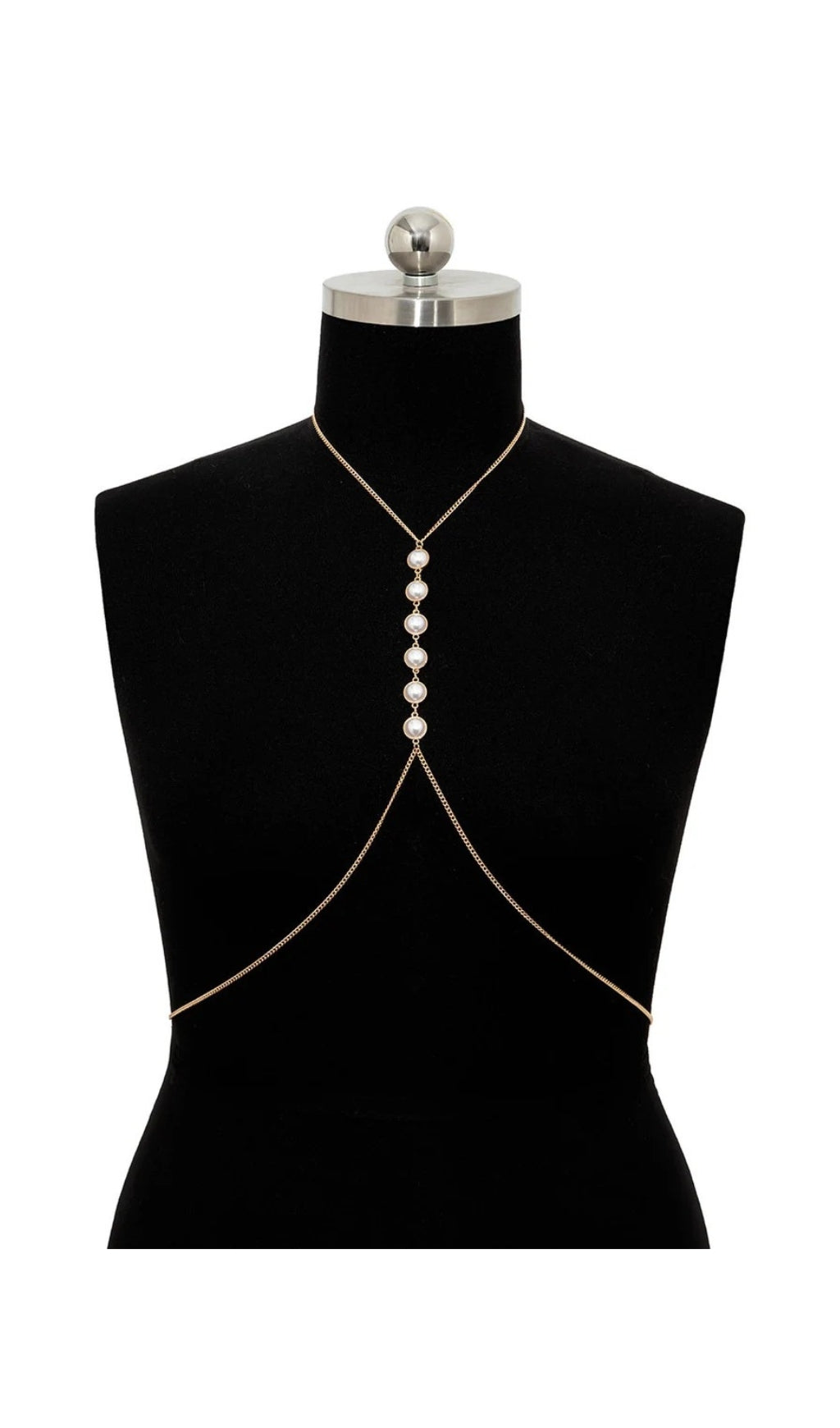 Pearl Crossover Chest Body Chain In Gold