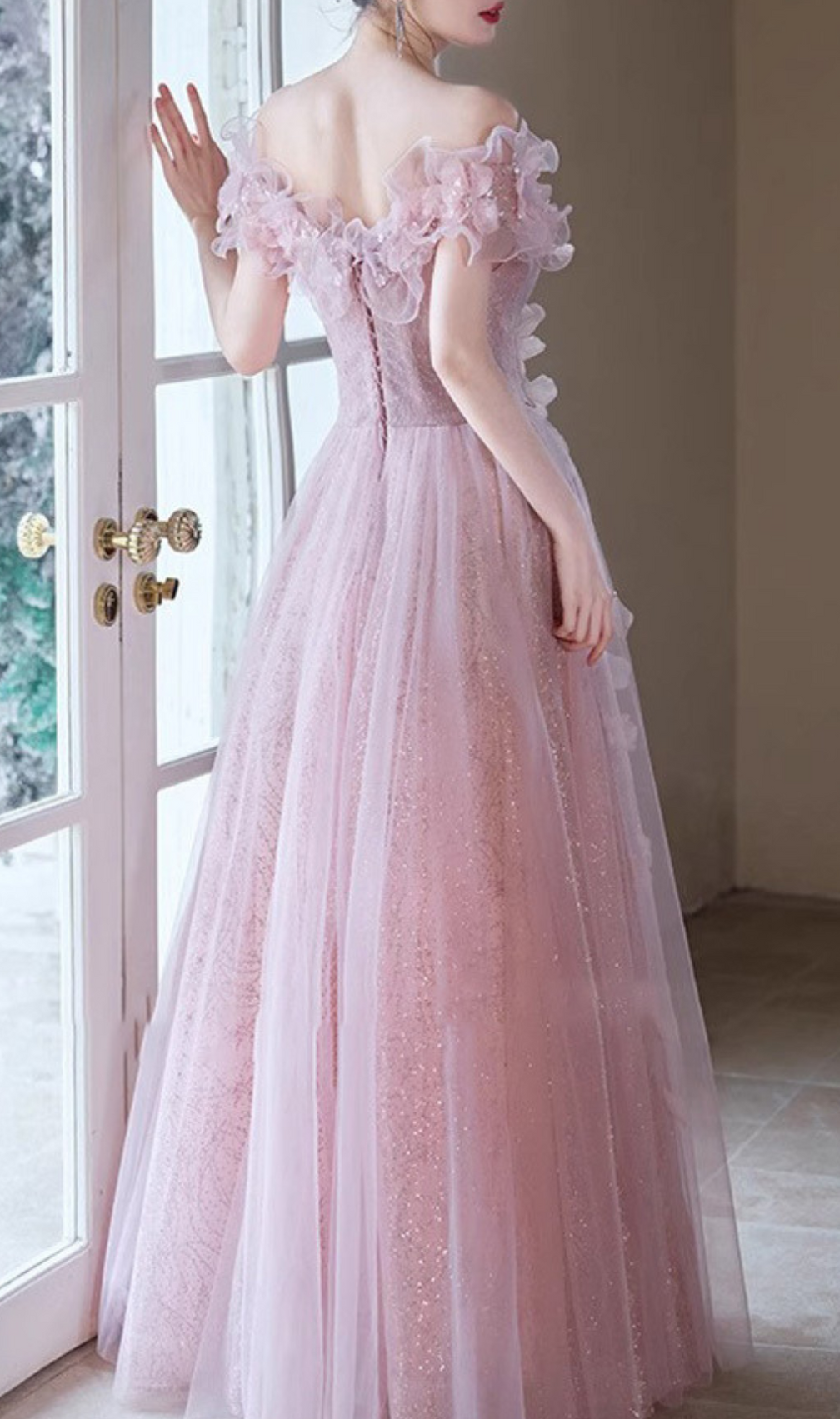 Hanne Pink Flower Off-Shoulder Maxi Dress