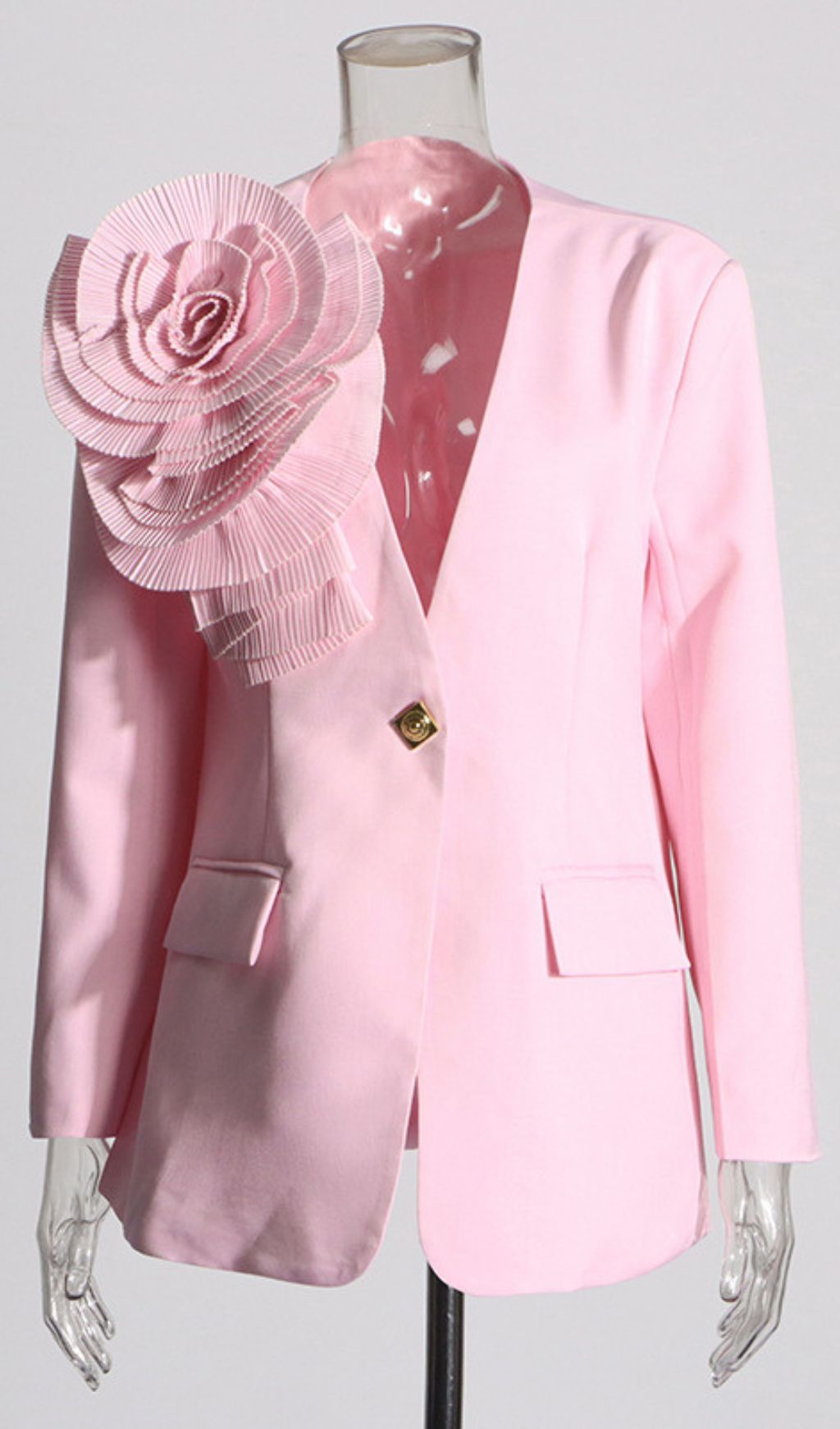 Idella Statement Pleated Flower Blazer - Chic Lavender Tailored Jacket