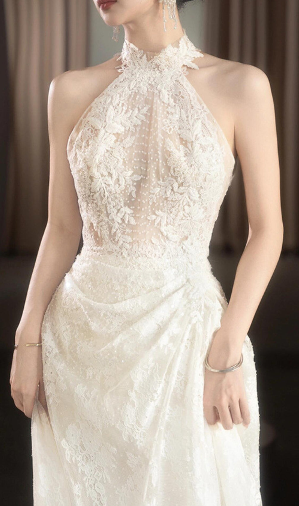 Dayanara White Halter Lace Wedding Dress