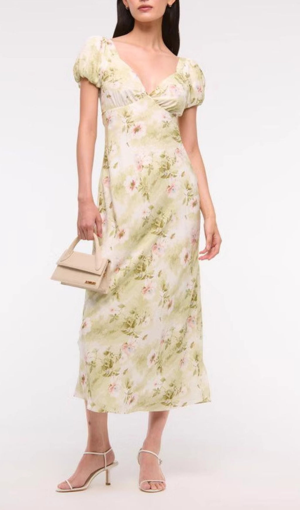Eligio Floral Puff Sleeve Midi Dress