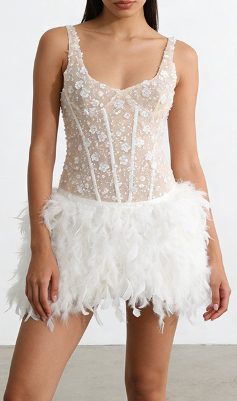 Kera Dazzling Floral Sequin Feather Mini Dress - Glamorous Party & Event Wear