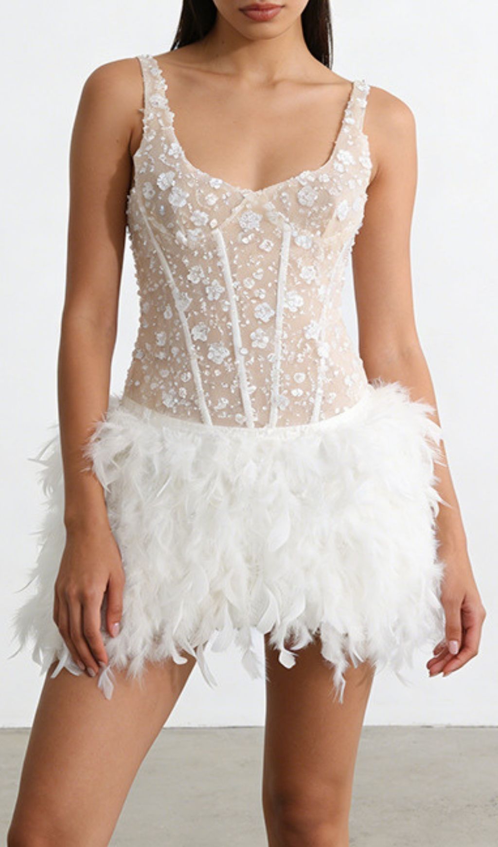 Kera Dazzling Floral Sequin Feather Mini Dress - Glamorous Party & Event Wear