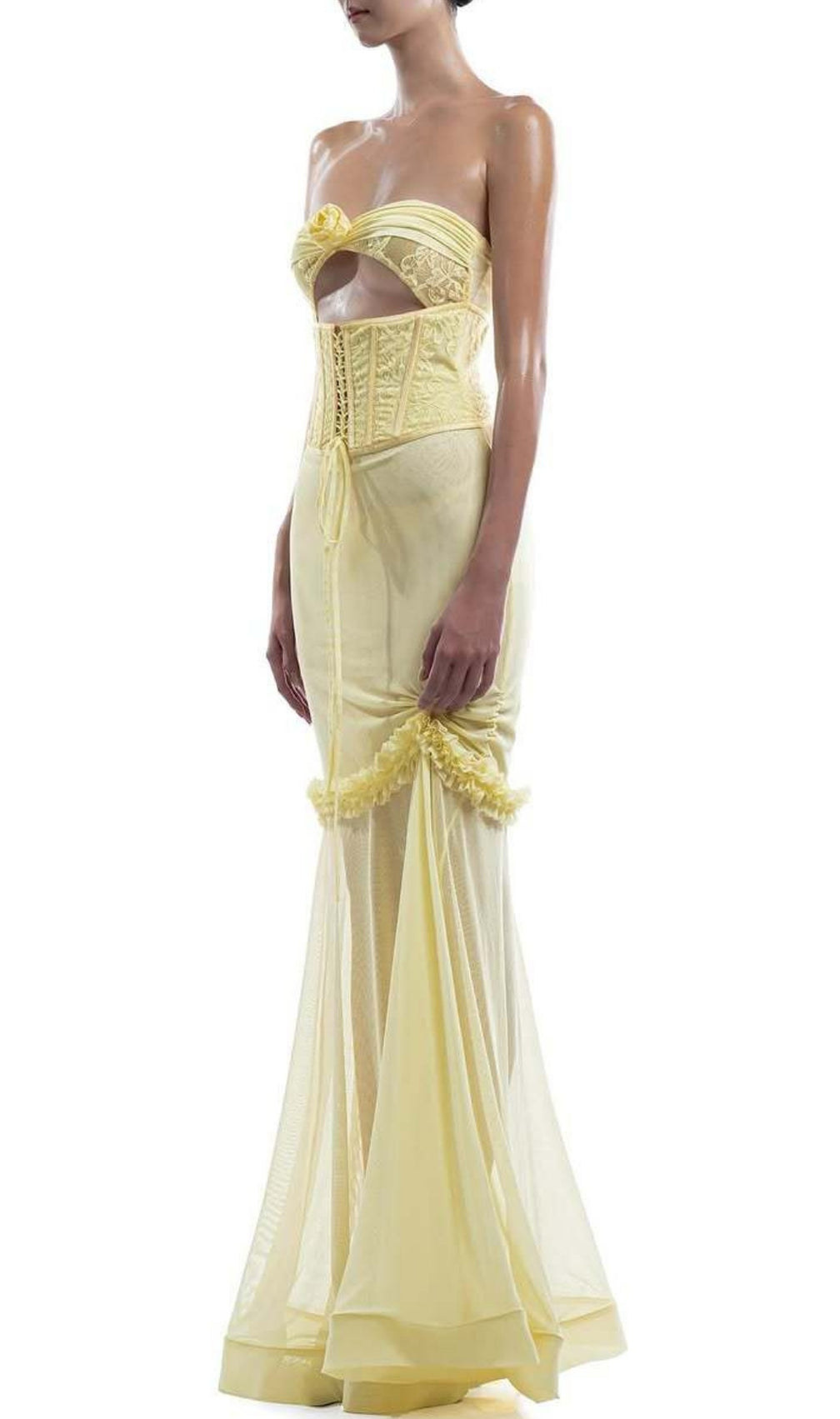 Evren Yellow Strapless Corset Maxi Dress