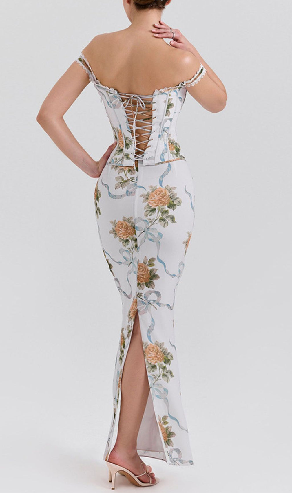 Isabeau Romantic Off-Shoulder Floral Corset Maxi Dress