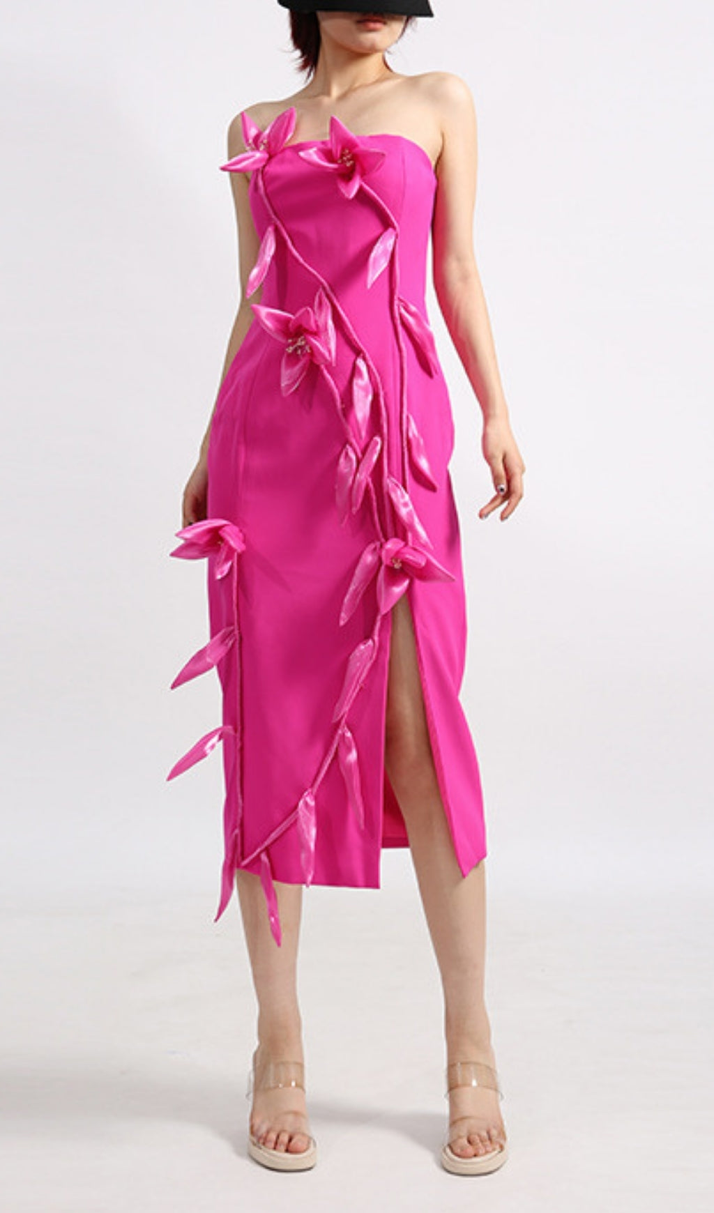 Eider Pink Strapless Flower Midi Dress