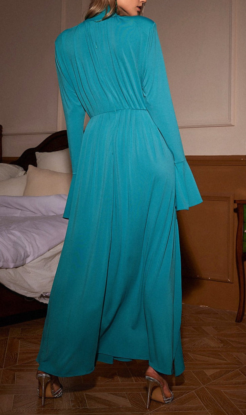 Aiko Blue Flower Embellished Maxi Dress