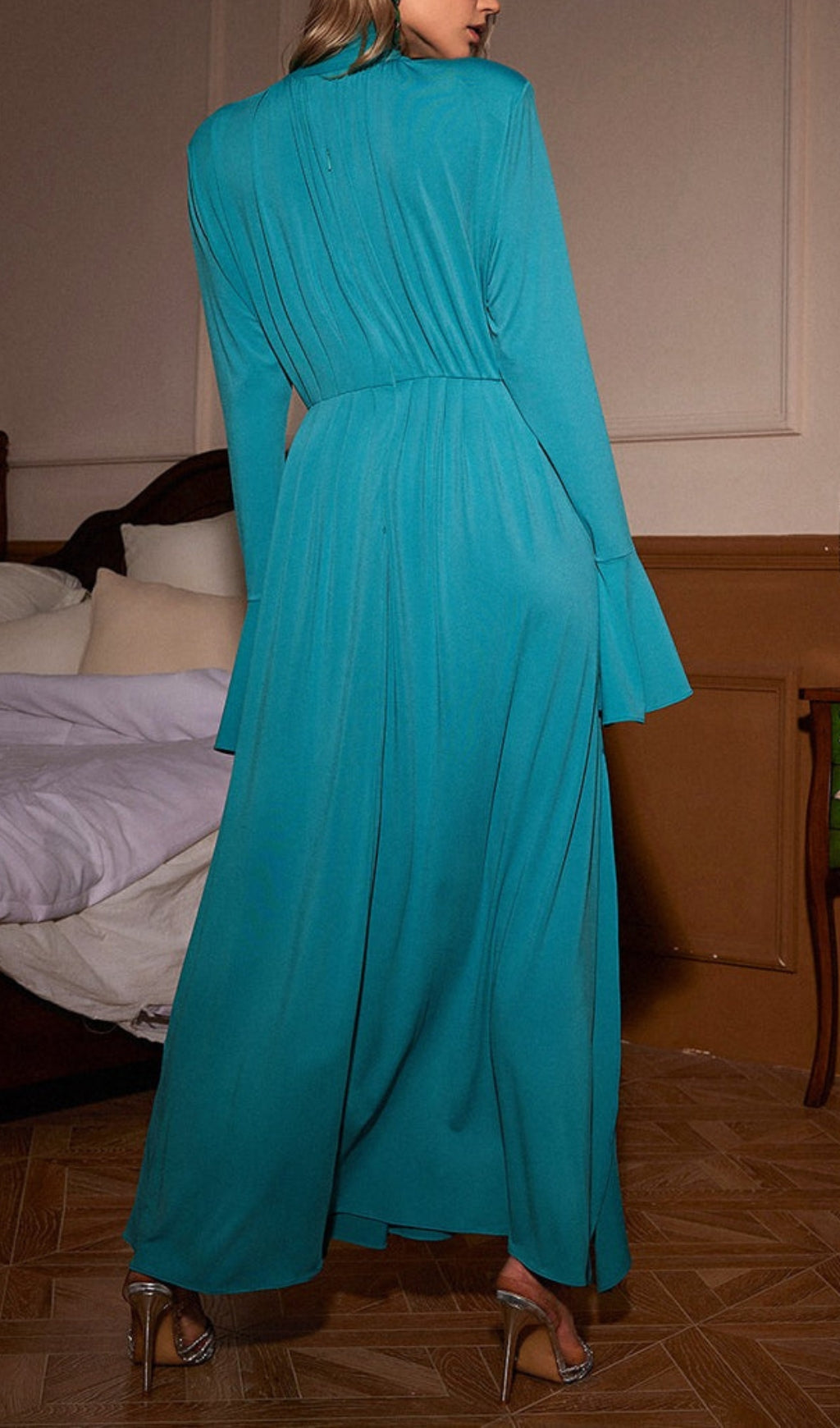 Aiko Blue Flower Embellished Maxi Dress