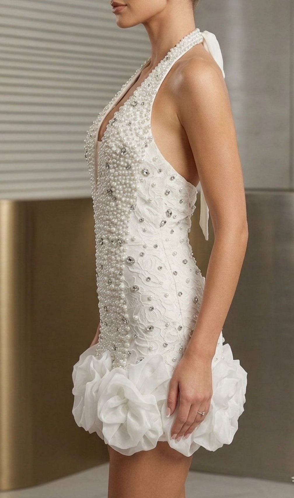 Kody Halter Beaded Diamante Mini Dress