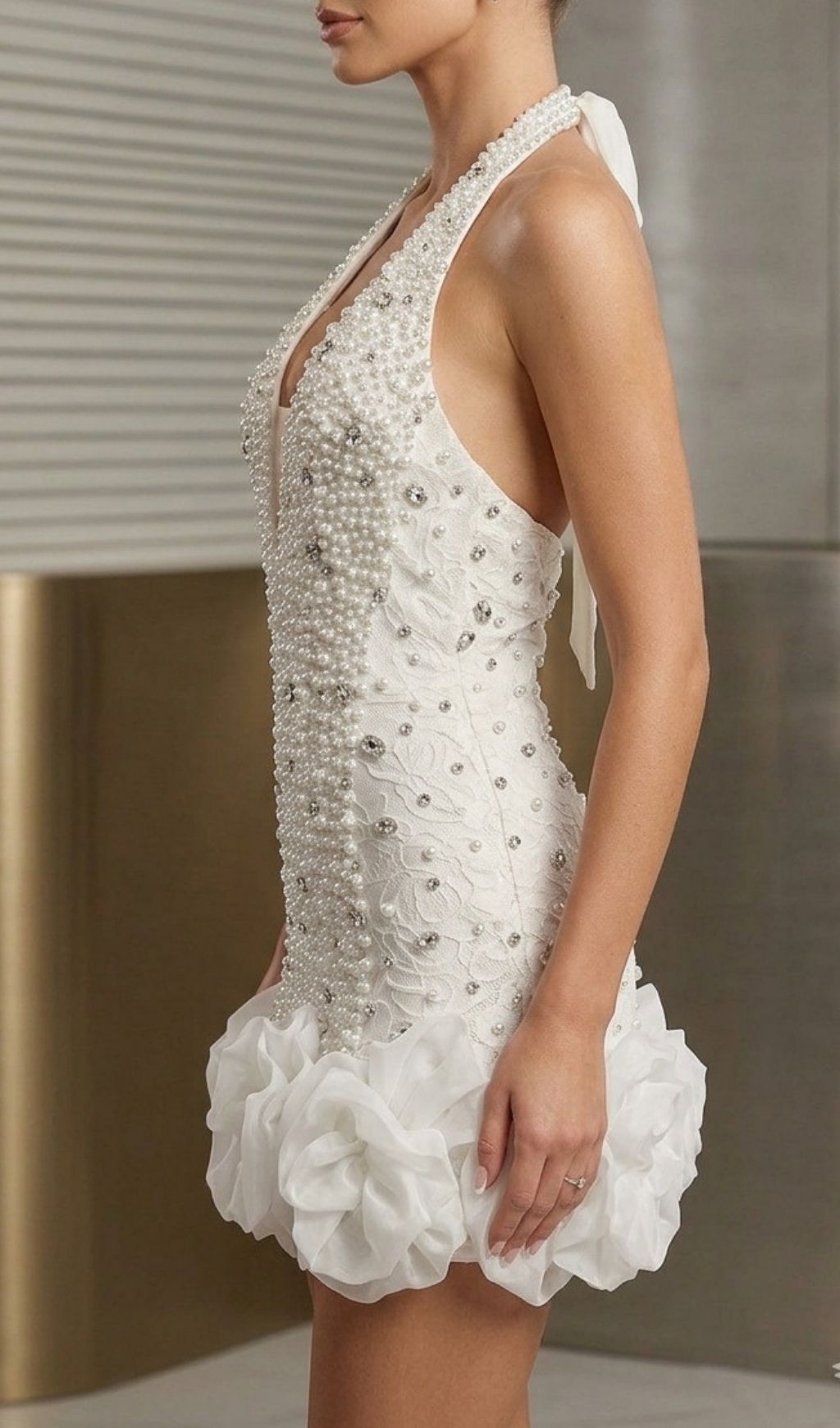 Kody Halter Beaded Diamante Mini Dress