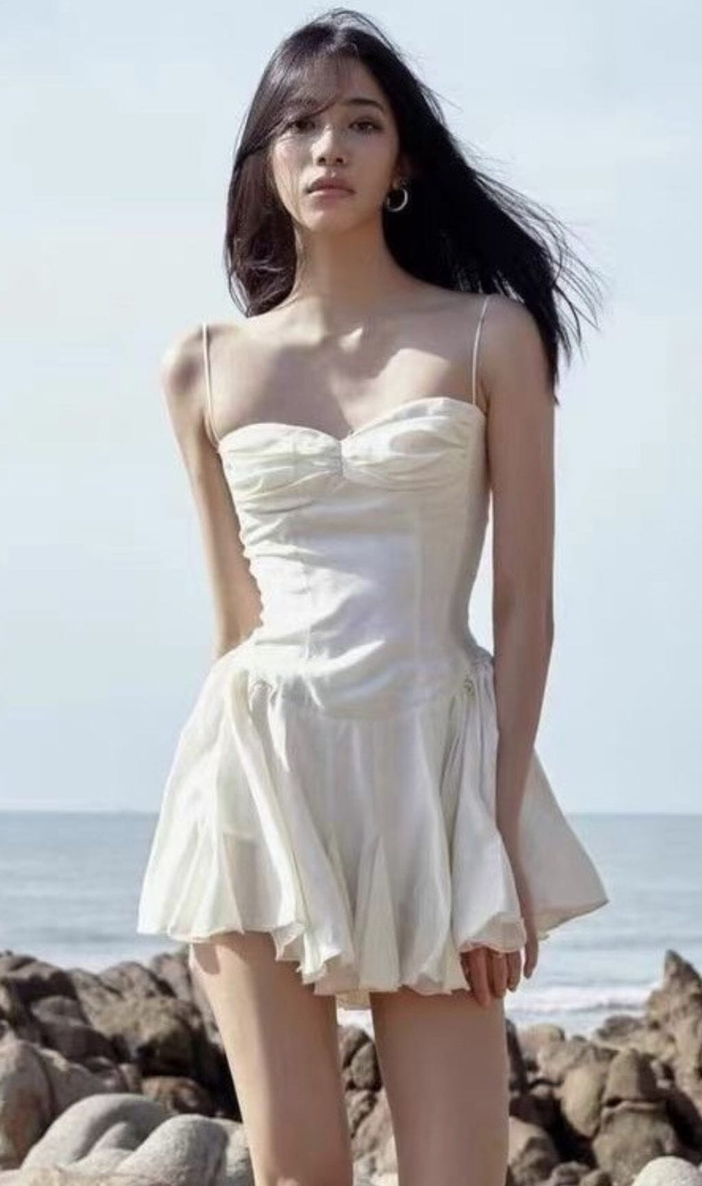 Strapless Suspender Mini Dress In White