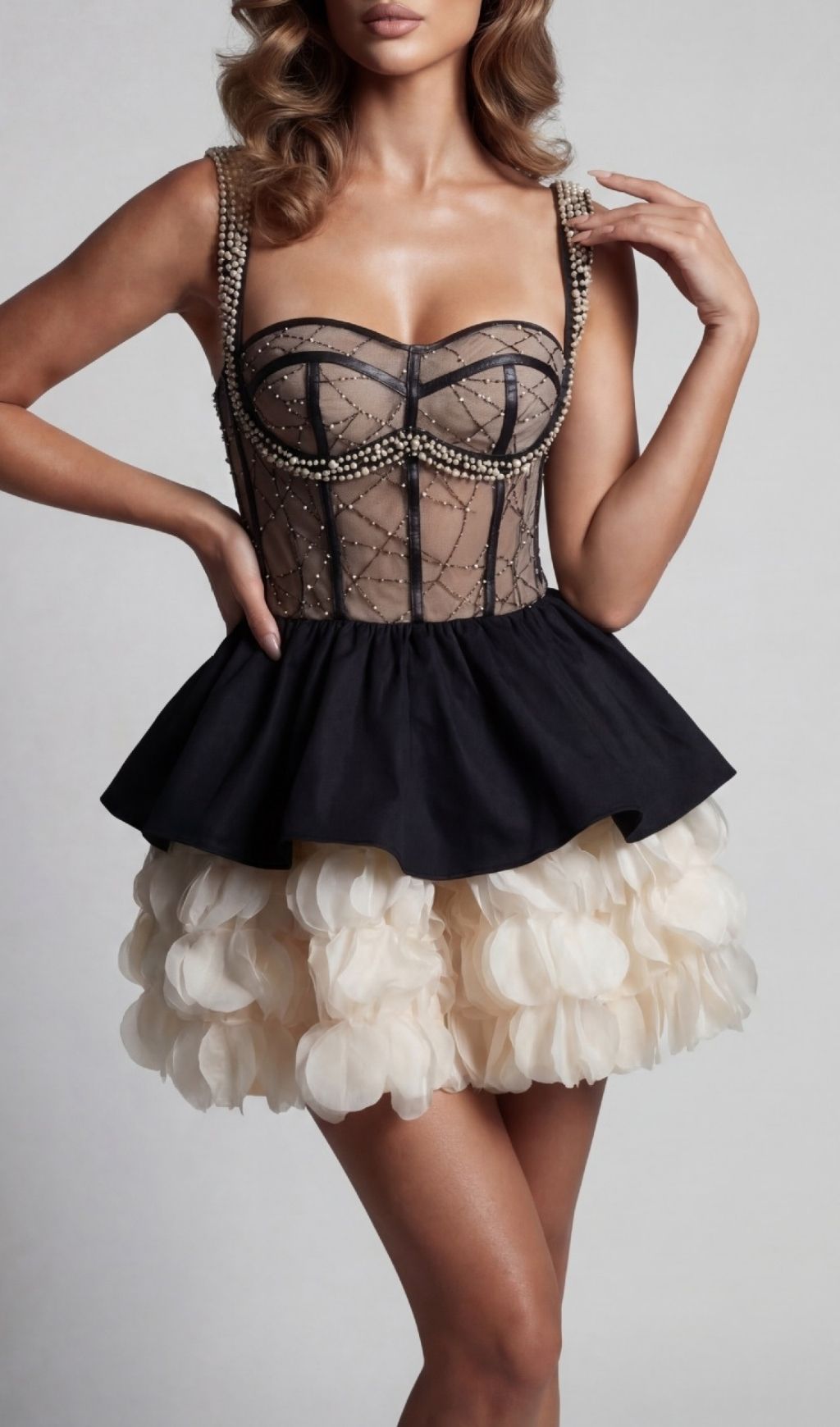Keagan Glamorous Pearl & Petal Embellished Mini Dress