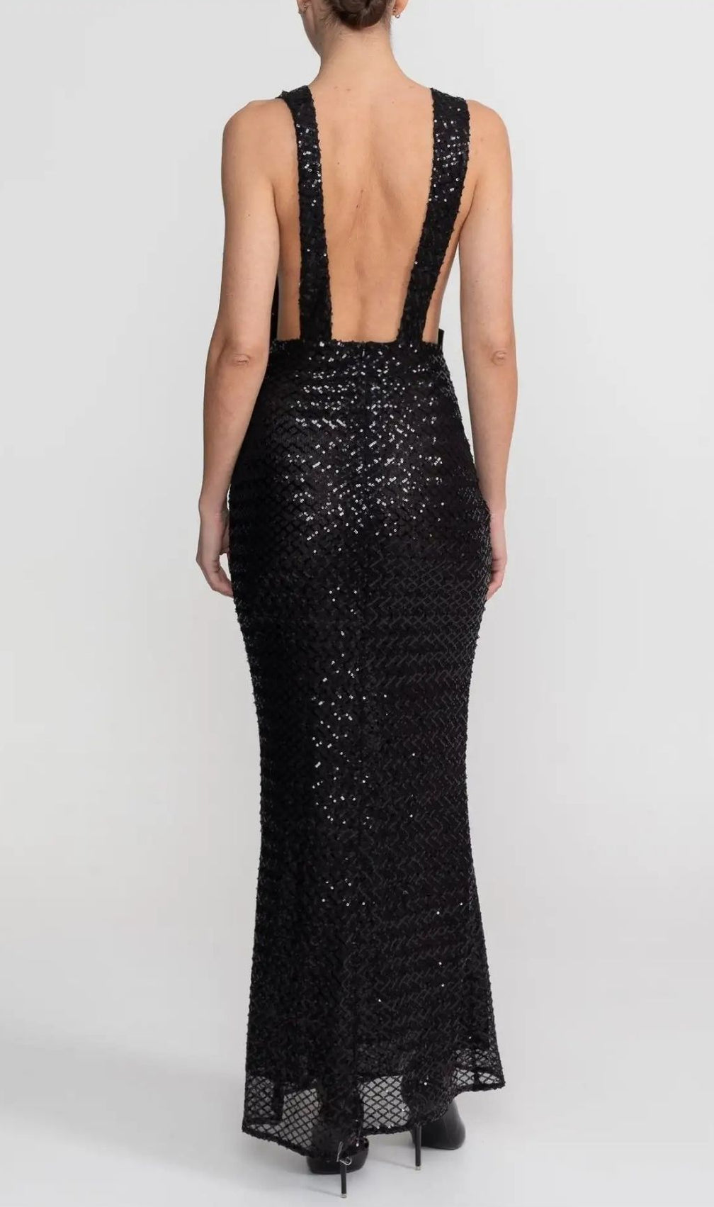 Sequin Maxi Dress With Satin Bow Detail - Black