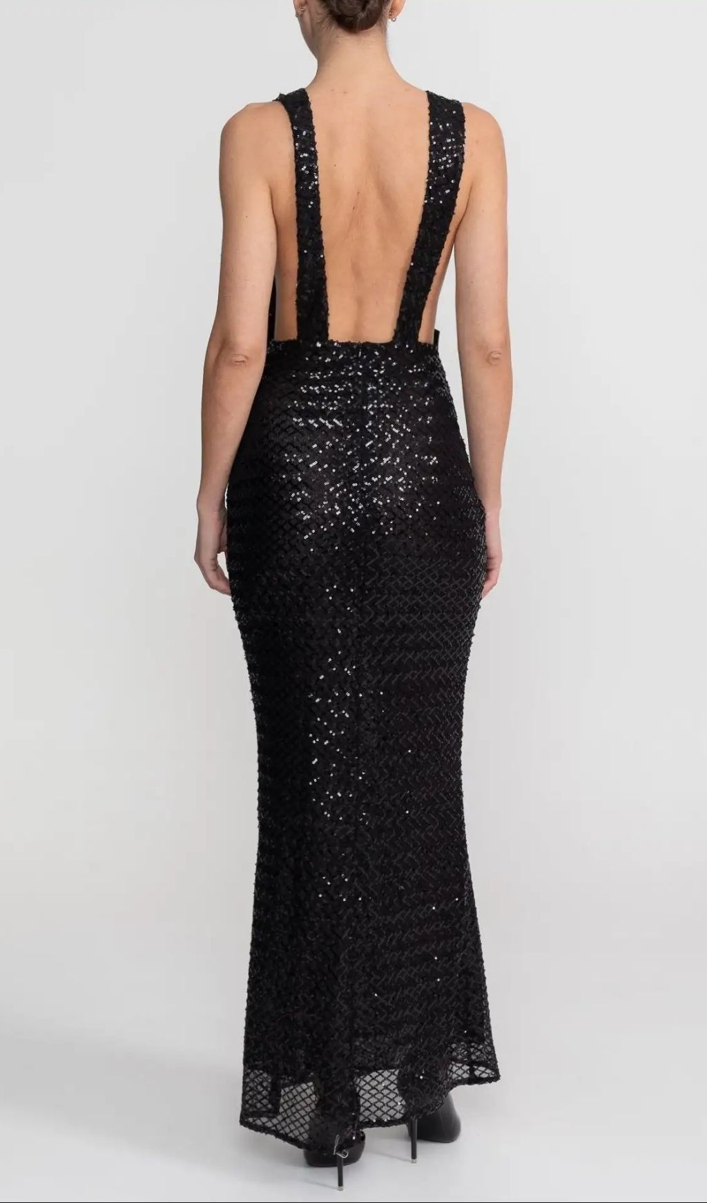 Sequin Maxi Dress With Satin Bow Detail - Black