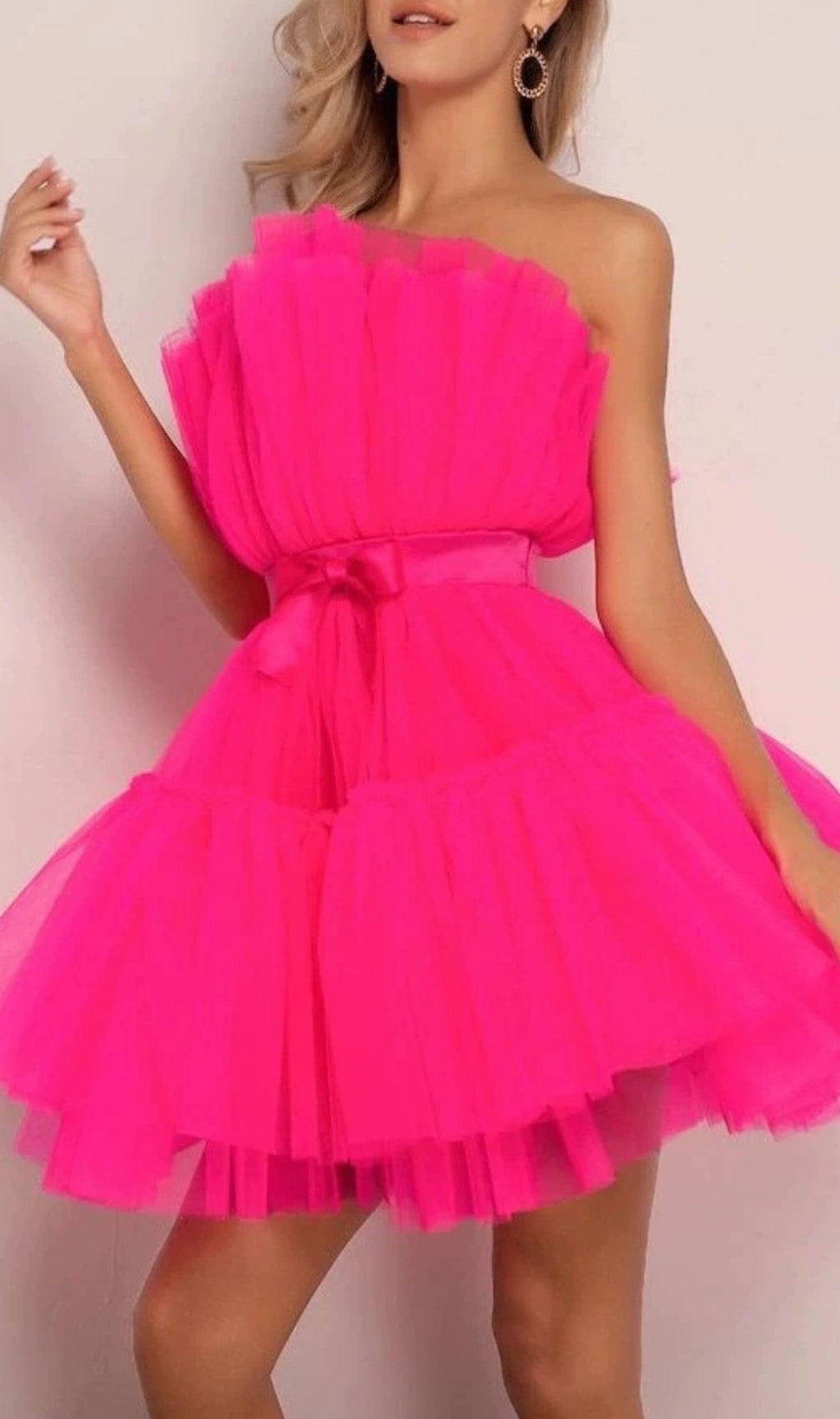 Frederica Bow-Accent Waist-Cinched Strapless Dress