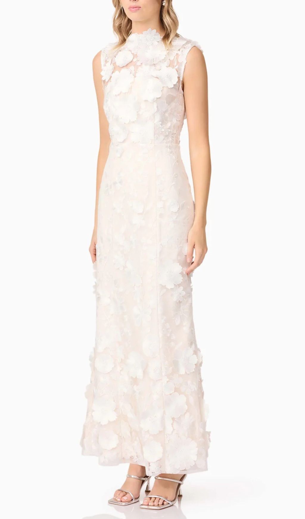 Enora White Flower Embroidery Maxi Dress