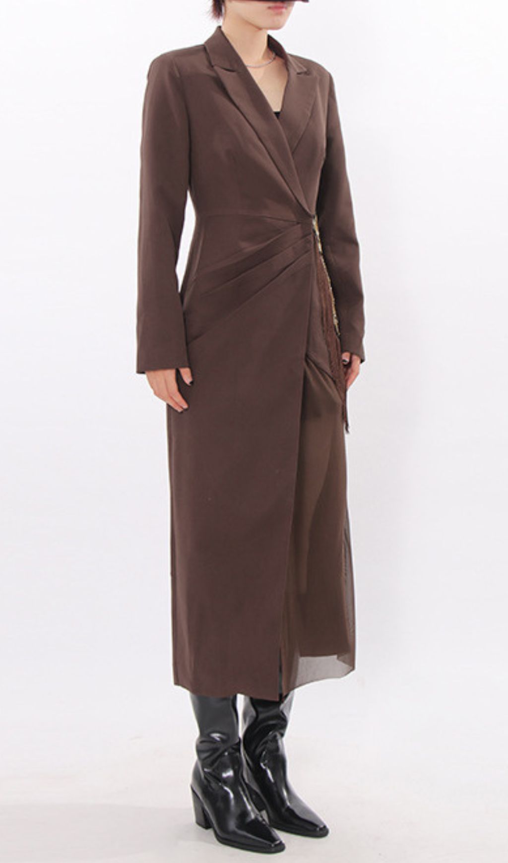 Iduia Brown Tassel Blazer Dress: Tailored Chic & Bohemian Flair