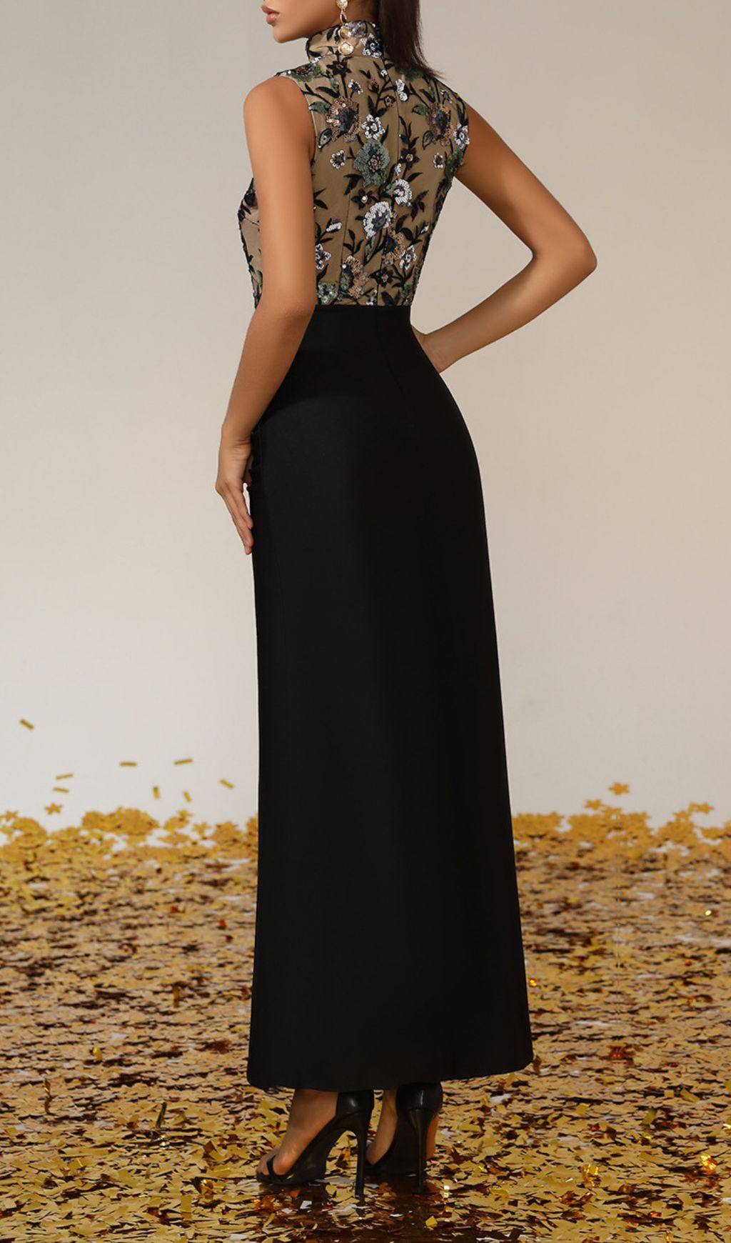 Germán Sleeveless Flower Sequin Maxi Dress