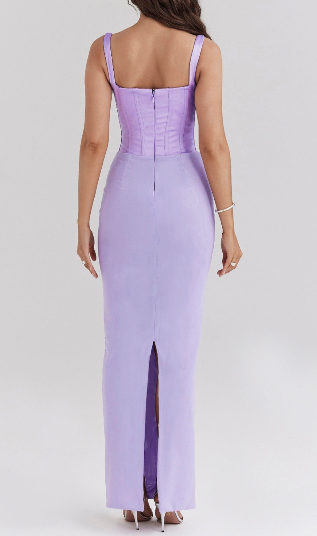 Caelyn Orchid Satin Corset Maxi Dress